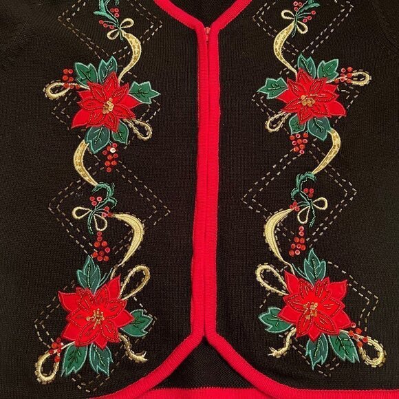 Christmas Cardigan Heirloom Collectibles Collection LS Poinsettia PL EUC - Picture 3 of 8